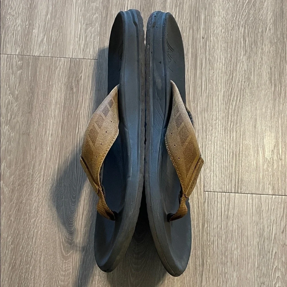 Reef Men Dark Brown Flip Flops Size 13 Leather Beach Contemporary Outdoor